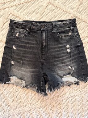 RISEN Women's Distressed High-Rise Denim Shorts - Black